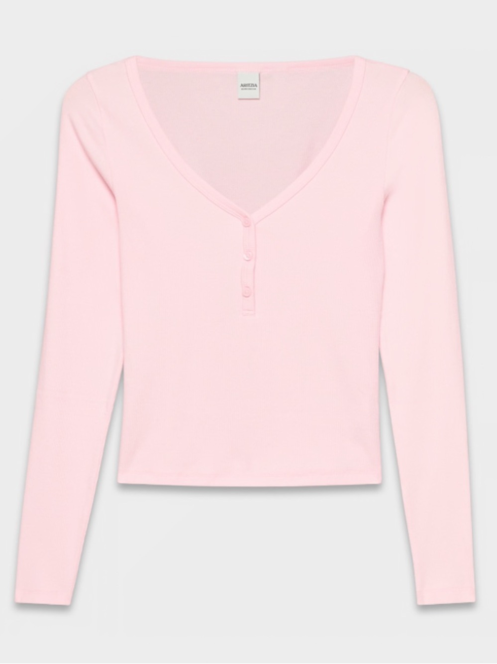 Aritzia Villa Pink Longsleeve Ribbed Henley (Size L)
